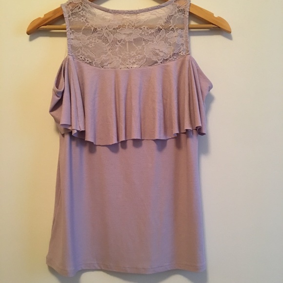 Cold Shoulder Lace Light Purple Top - Picture 3 of 4